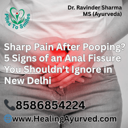 Anal fissure symptoms in New Delhi, including sharp pain after pooping, a visible tear, and blood on toilet paper, indicating the need for medical advice